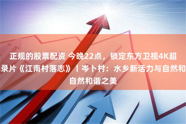 正规的股票配资 今晚22点，锁定东方卫视4K超高清纪录片《江南村落志》丨岑卜村：水乡新活力与自然和谐之美