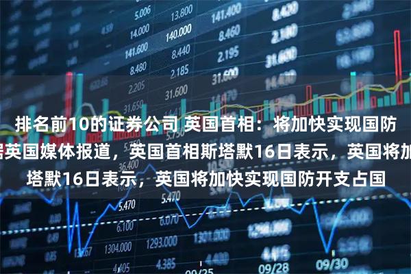 排名前10的证券公司 英国首相：将加快实现国防开支占GDP3%目标据英国媒体报道，英国首相斯塔默16日表示，英国将加快实现国防开支占国